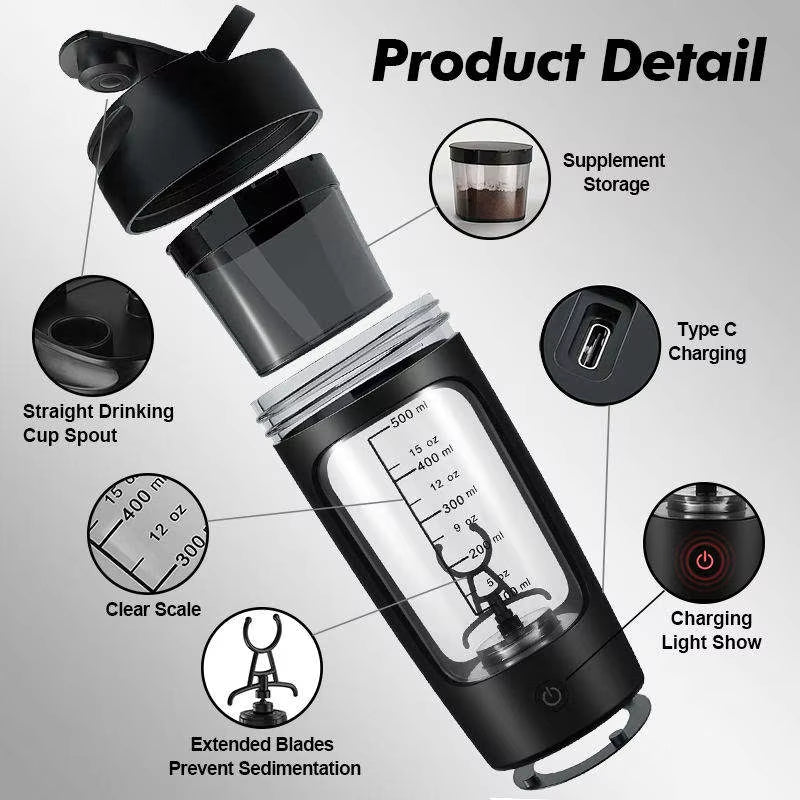Custom Logo Plastic 600Ml Protein Whey Cup Gym Sports Electric Shaker Bottle Milk Powder Coffee Stir Protein Mixer Shaker Bottle